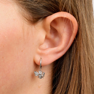 HUGGIES - Be Brave Beautiful - Sterling Silver Hoops with Bee Charm (8816-F)