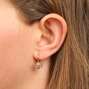 HUGGIES - Be Brave Beautiful - 18K Rose Gold Sterling Silver Hoops with Bee Charm (8101-F)