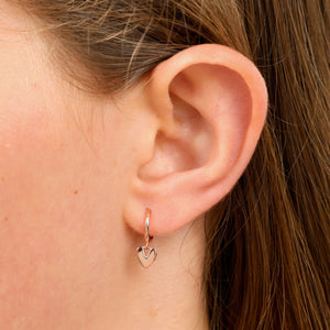 HUGGIES - Hello Gorgeous - 18K Rose Gold Sterling Silver Hoops with Heart Charm (8814-R)