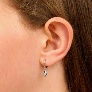 HUGGIES - Love Just For You - Sterling Silver Hoops with Diamond Shaped Charm (8611-R)