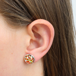 SPARKLEFEST - Laughing All The Way - Bright Silver 12mm Circle Studs - Red, Lime & Silver (11923)