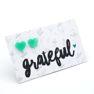 Grateful teal acrylic heart stud earrings – view 2 – Sister & Soul