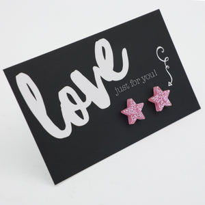 Love Just For You star acrylic glitter stud earrings in light pink glitter – view 2 – Sister & Soul