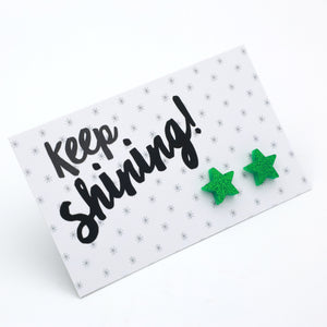 Keep Shining star acrylic glitter stud earrings in green glitter – view 2 – Sister & Soul