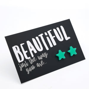 Beautiful Just The Way You Are teal acrylic star stud earrings – view 2 – Sister & Soul