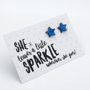 She Leaves A Little Sparkle star acrylic glitter stud earrings in dark blue glitter – view 2 – Sister & Soul