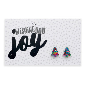 Wishing You Joy Christmas tree acrylic glitter stud earrings in kaleidoscope glitter – Sister & Soul