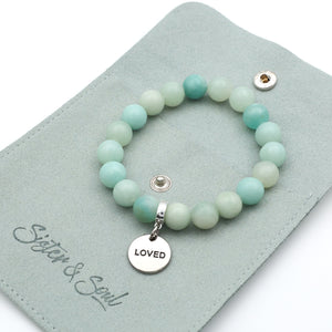 Stone Bracelet - Amazonite 10mm Beads - With Silver Charms