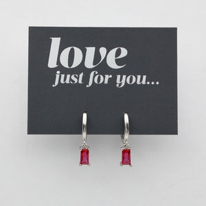 Love Just For You Stainless Steel Huggies - Silver with Fuchsia Pink Baguette Drops