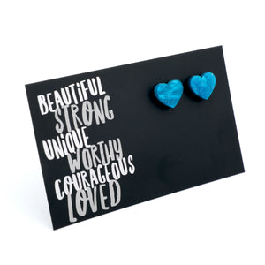 RESIN ACRYLIC HEART STUDS - Beautiful Strong Unique - BlueLagoon (10761)