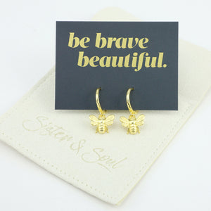 HUGGIES - Be Brave Beautiful - 18K Gold Sterling Silver Hoops with Bee Charm (8602-R)