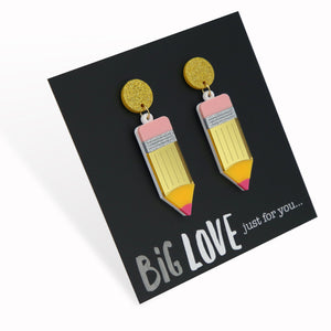Acrylic Dangles - 'Big Love Just For You' - Pencils (10554)