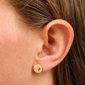 Stainless Steel Earring Studs - Hey Soul Sister - Brushed Gold Bird On A Branch (8710-R)