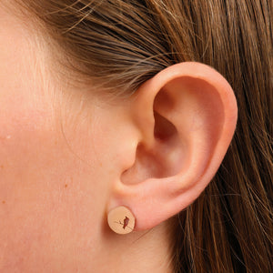 Stainless Steel Earring Studs - Hey Soul Sister - Brushed Rose Gold Bird On A Branch (8212)