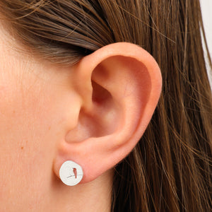 Stainless Steel Earring Studs - Hey Soul Sister - Brushed Silver Bird On A Branch (9404)