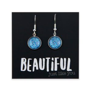 Blue Collection - Beautiful Just Like You - Bright Silver Dangle Earrings - Blue Paisley (9311)