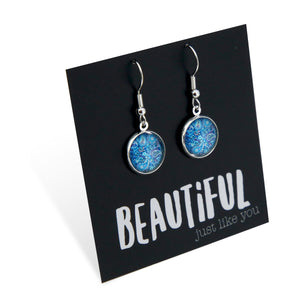 Blue Collection - Beautiful Just Like You - Bright Silver Dangle Earrings - Blue Paisley (9311)