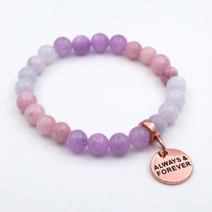 Beaded bracelet with 'Always & Forever' charm on a white background