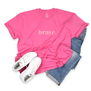 BRAVE - Oversized Fit - Plus Size Long Boxy Tee - Pop Pink with Pink Print