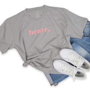 BRAVE - Storm Grey Cropped Wide Boxy Tee - Pink Print