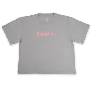 BRAVE - Storm Grey Cropped Wide Boxy Tee - Pink Print