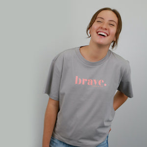 BRAVE - Storm Grey Cropped Wide Boxy Tee - Pink Print