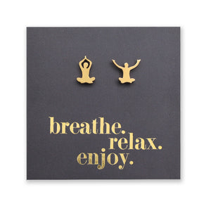 Stainless Steel Earring Studs - Breathe Relax Enjoy - YOGA