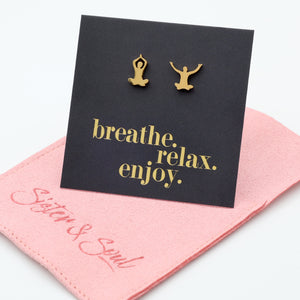 Stainless Steel Earring Studs - Breathe Relax Enjoy - YOGA