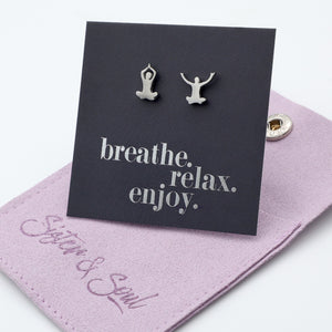 Stainless Steel Earring Studs - Breathe Relax Enjoy - YOGA