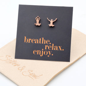 Stainless Steel Earring Studs - Breathe Relax Enjoy - YOGA