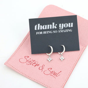 HUGGIES - Thank You For Being So Amazing - Sterling Silver Hoops with Cubic Zirconia Star Charm (2302-F)