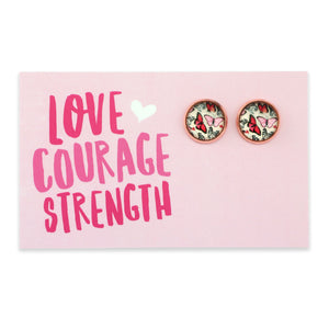 PINK COLLECTION - Love Courage Strength - Rose Gold 12mm Circle Studs - Butterfly Blush (11045)