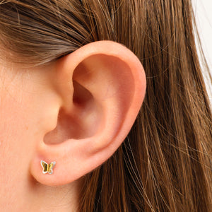 Butterfly Flutter - 2 Tone Gold & Sterling Silver Studs - You Are Amazing (2201-R)