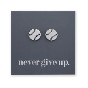 Stainless Steel Earring Studs - Never Give Up - SOFTBALL / BASEBALL
