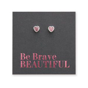PINK COLLECTION - Pale Pink Hearts - Sterling Silver Studs + CZ crystal - Be Brave Beautiful (2414-R)