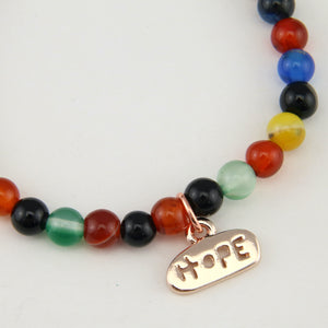 Christmas Bracelet - Kaleidoscope Agate 6mm Bead Bracelet with Rose Gold Word Charm