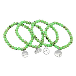 Christmas Bracelet - Lime Green Pop Synthesis 6mm Bead Bracelet with Silver Word Charm