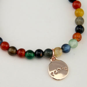 Christmas Bracelet - Kaleidoscope Agate 6mm Bead Bracelet with Rose Gold Word Charm
