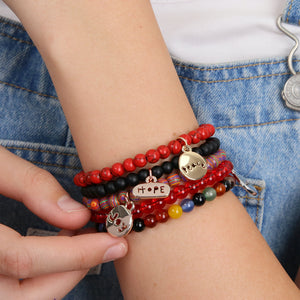 Christmas Bracelet - Kaleidoscope Agate 6mm Bead Bracelet with Rose Gold Word Charm