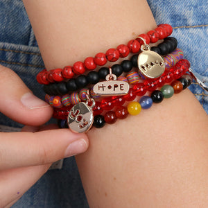 Christmas Bracelet - Kaleidoscope Agate 6mm Bead Bracelet with Rose Gold Word Charm