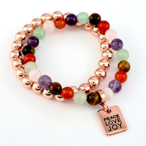FESTIVE Bracelet Duo - Rose Gold PEACE LOVE JOY - 8mm Bracelet (11832)