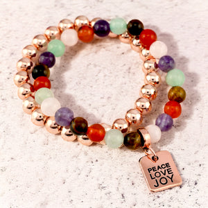 FESTIVE Bracelet Duo - Rose Gold PEACE LOVE JOY - 8mm Bracelet (11832)