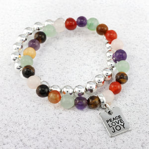FESTIVE Bracelet Duo - Silver PEACE LOVE JOY - 8mm Bracelet (11422)
