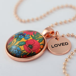 Rose Gold 'Loved' Necklace - Cornflowers & Poppies