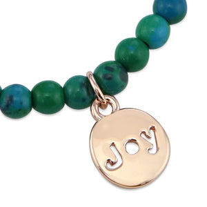 Christmas Bracelet - Aqua Green 6mm Bead Bracelet with Rose Gold Word Charm