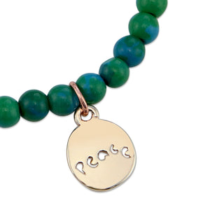 Christmas Bracelet - Aqua Green 6mm Bead Bracelet with Rose Gold Word Charm