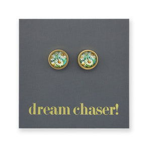 FLORAL WONDERS - Dream Chaser! - 8mm Stainless Steel Circle Studs Gold- DAISY WINDOW (9906-R)