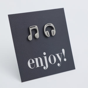 Stainless Steel Earring Studs - Enjoy - MUSIC & HEADPHONES