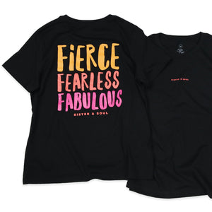 FIERCE FEARLESS FABULOUS - Black Boxy Tee - Colourful Print