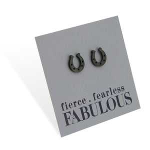 Stainless Steel Earring Studs - Fierce Fearless Fabulous - HORSESHOE